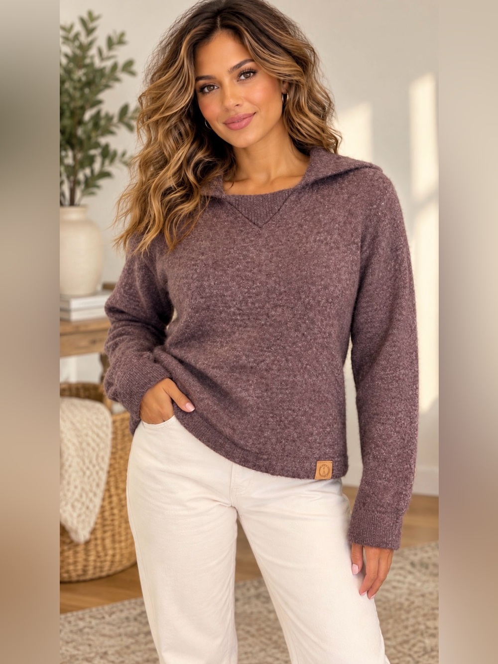 Cozy Hooded Knit Sweater - Mauve